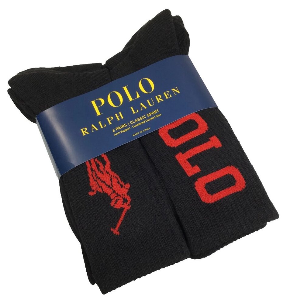 Polo Ralph Lauren Men's Classic Sport Socks 6 Pairs Black Size 10-13
